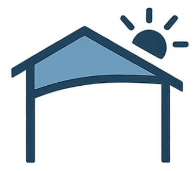 Icon of a shadeport with a curved roof and sun symbol above